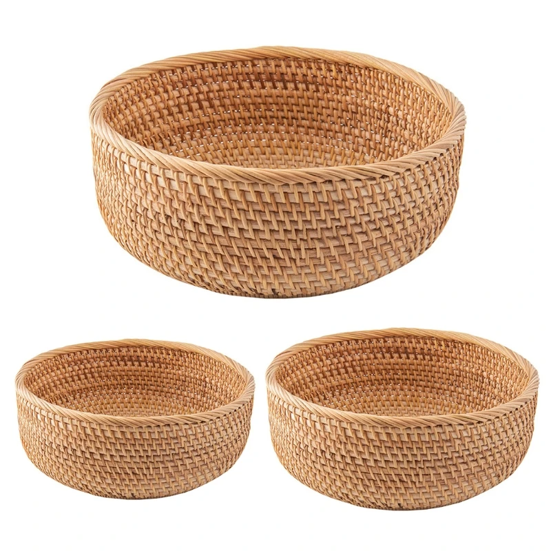 Cesta de Rattan Redonda Feita à Mão - Modelo Cumbuca