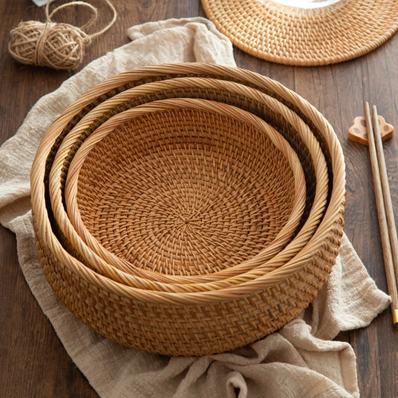 Cesta de Rattan Redonda Feita à Mão - Modelo Cumbuca