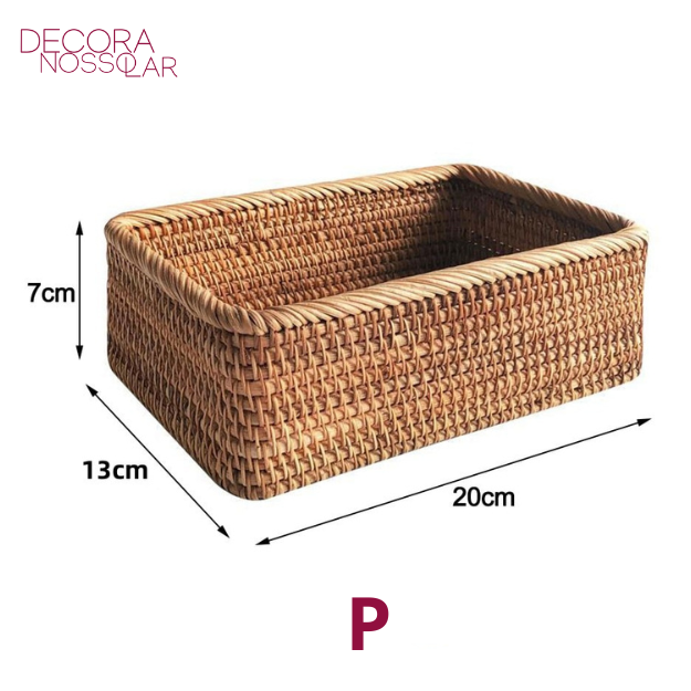 Cesta de Rattan Feita à Mão - Coleção 2 - Decora Nosso Lar