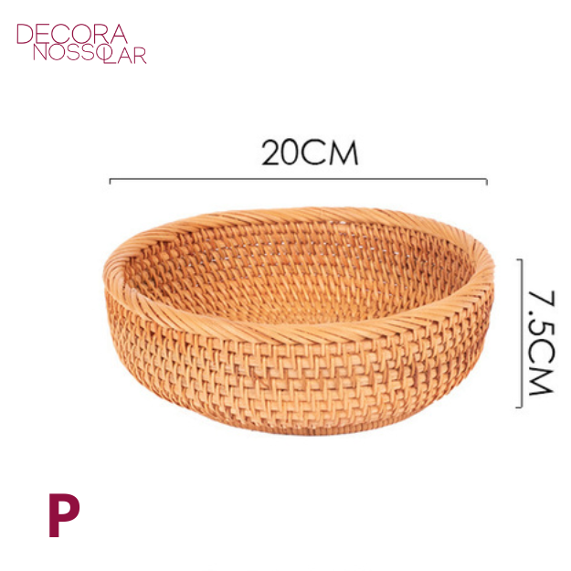 Cesta de Rattan Redonda Feita à Mão - Modelo Cumbuca - Decora Nosso Lar