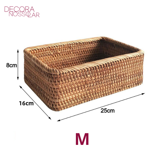 Cesta de Rattan Feita à Mão - Coleção 2 - Decora Nosso Lar