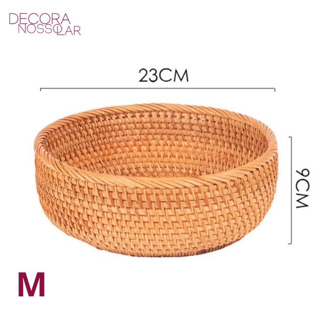 Cesta de Rattan Redonda Feita à Mão - Modelo Cumbuca - Decora Nosso Lar