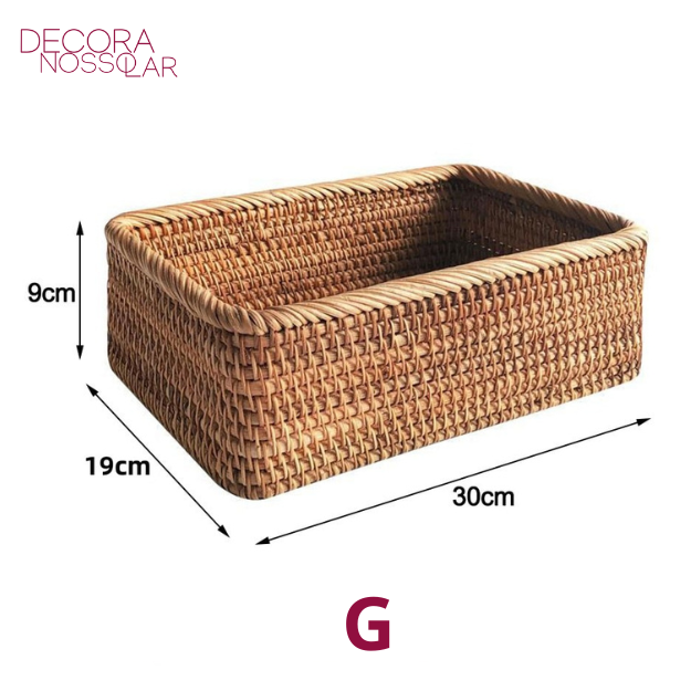 Cesta de Rattan Feita à Mão - Coleção 2 - Decora Nosso Lar