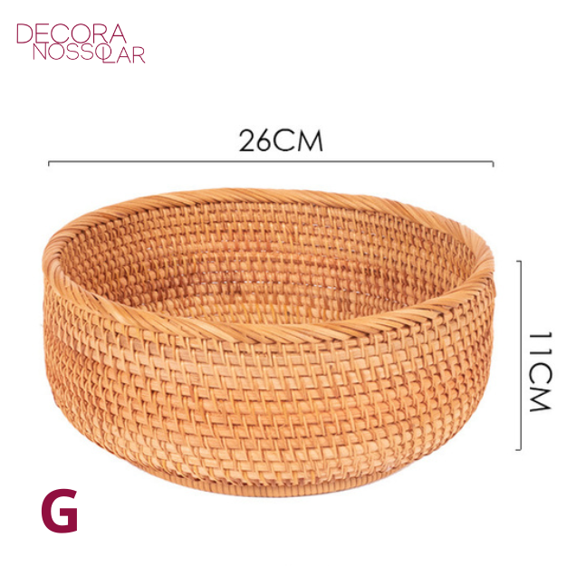 Cesta de Rattan Redonda Feita à Mão - Modelo Cumbuca - Decora Nosso Lar