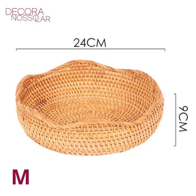 Cesta Ondulada de Rattan Feita à Mão - Decora Nosso Lar