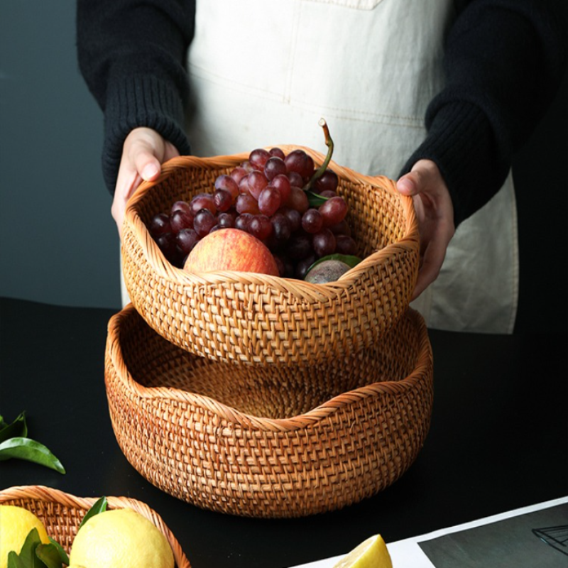 Cesta Ondulada de Rattan Feita à Mão - Decora Nosso Lar