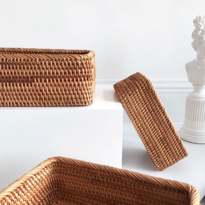 Cesta de Rattan Feita à Mão - Coleção 2 - Decora Nosso Lar